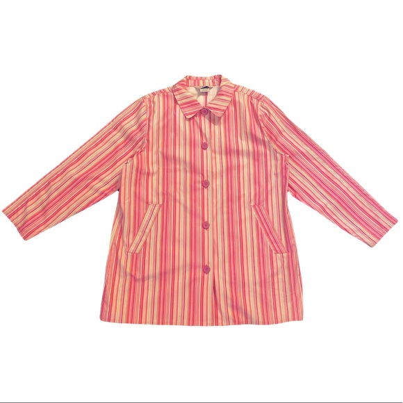 L.L. Bean Jackets & Blazers - L.L. Bean car coat mackintosh pink stripe L Petite